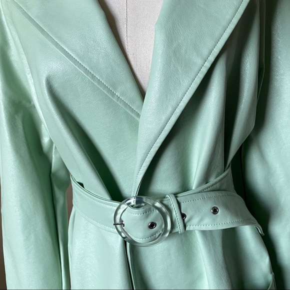 Mint Green Vegan Leather Trench Coat - Picture 5 of 10